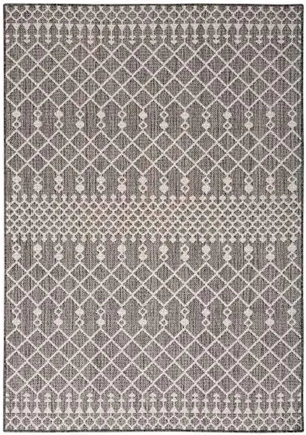 (E529) Charcoal Moroccan Outdoor Area Rug, 5x7