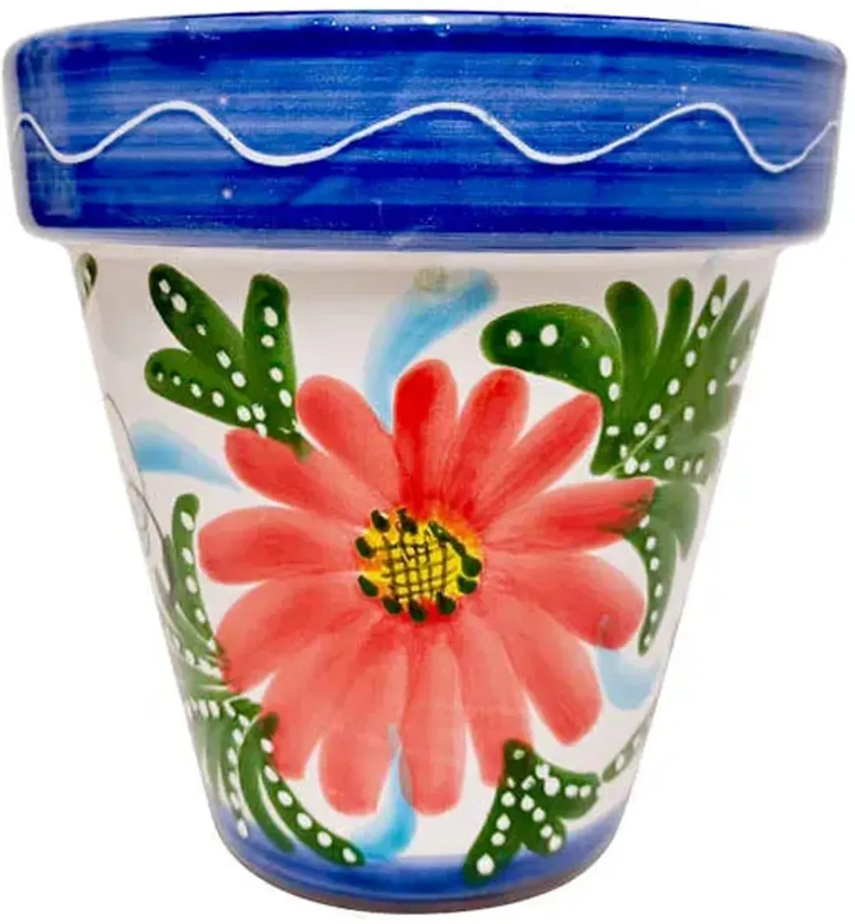 Hand Painted Spanish Red Flower Outdoor Planter, Medium