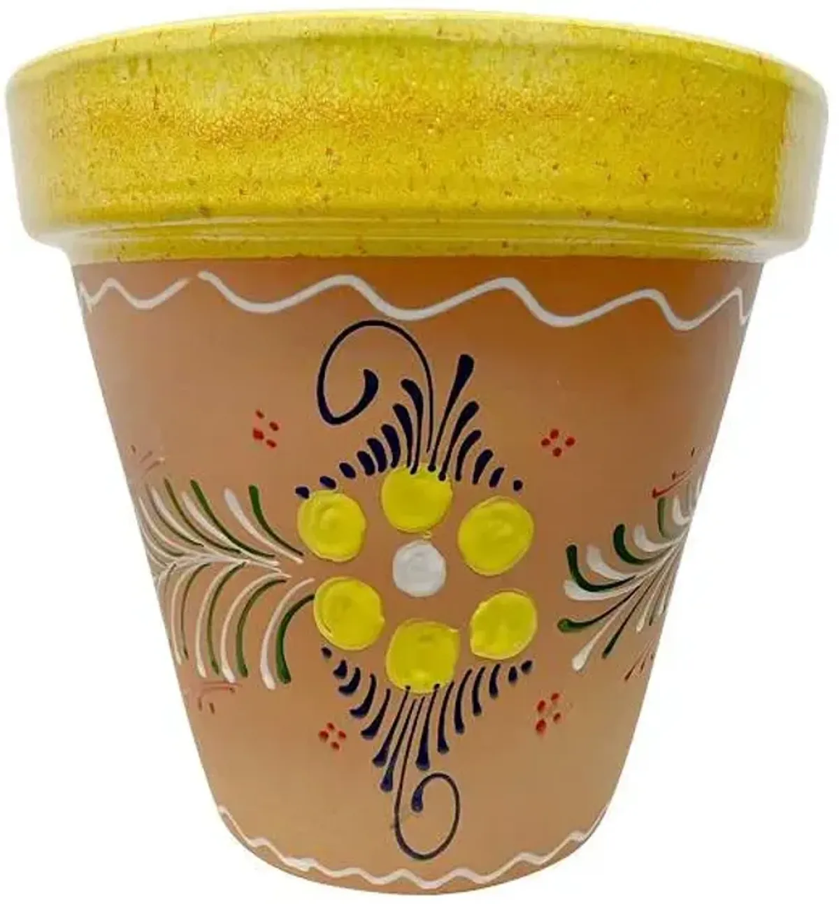 Hand Painted Spanish Natural with Yellow Rim Outdoor Planter, Large