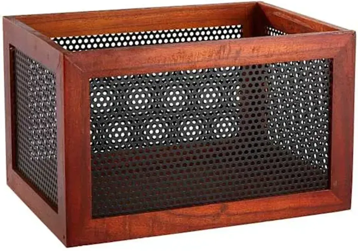 Wood & Metal Rectangle Storage Basket, Large