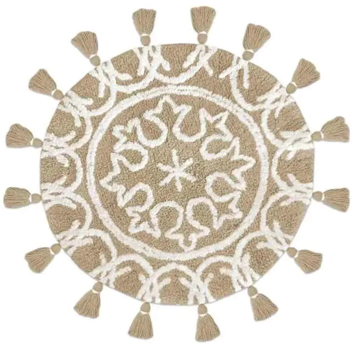 Tan Round Tufted Bath Rug, 24"