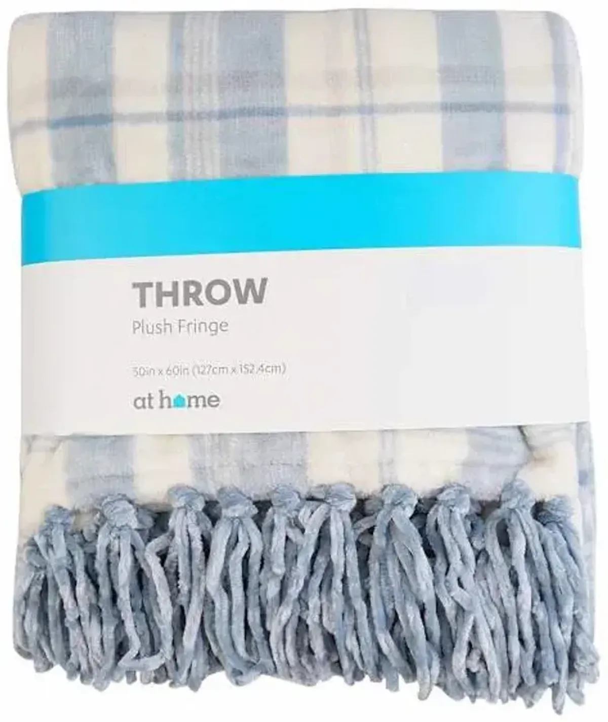 Light Blue Plaid Fringe Throw Blanket, 50x60