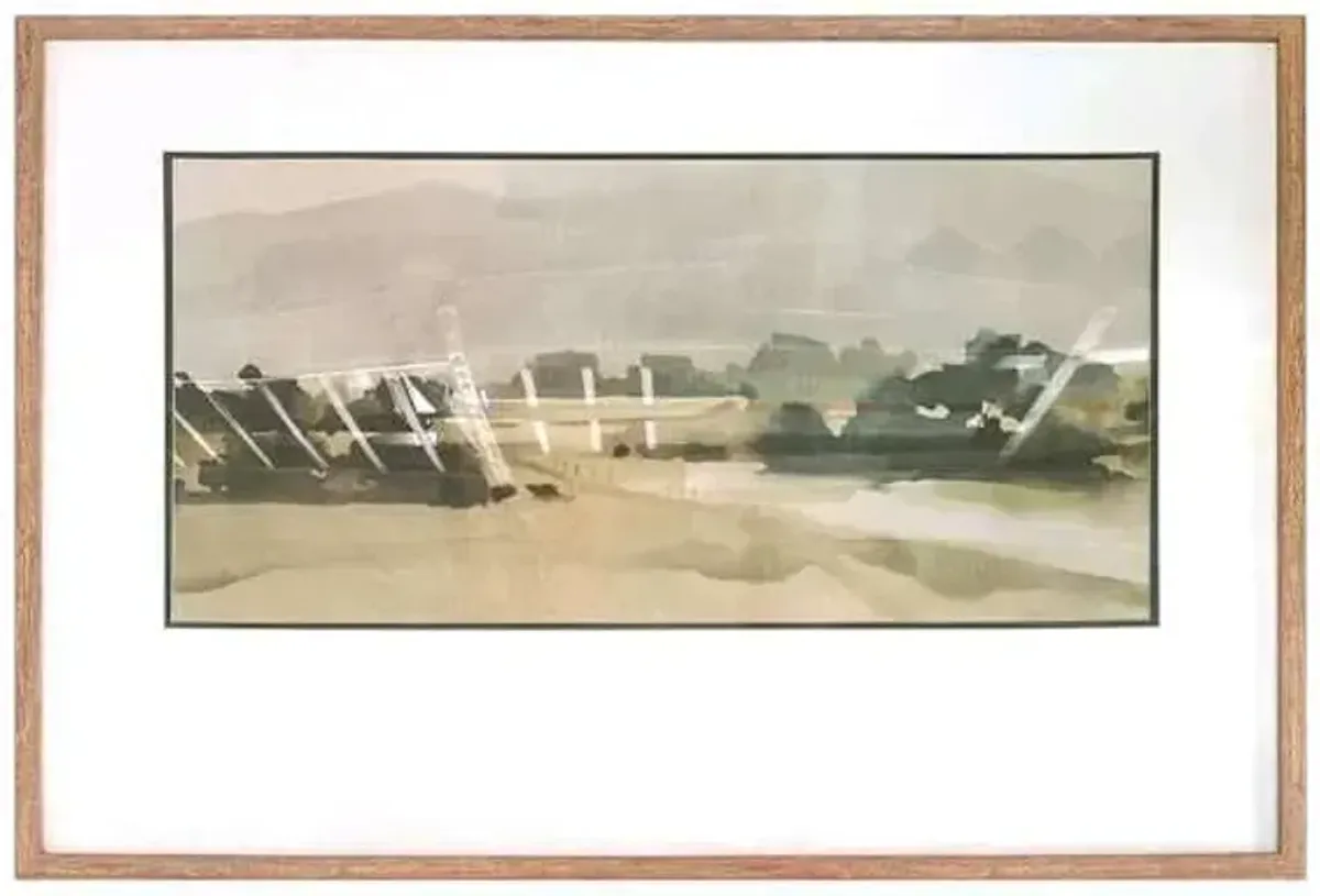 Glass Framed Watercolor Pasture II Print Wall Art, 41x29