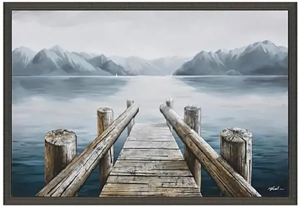 Framed Lake Pier Canvas Wall Art, 36x24
