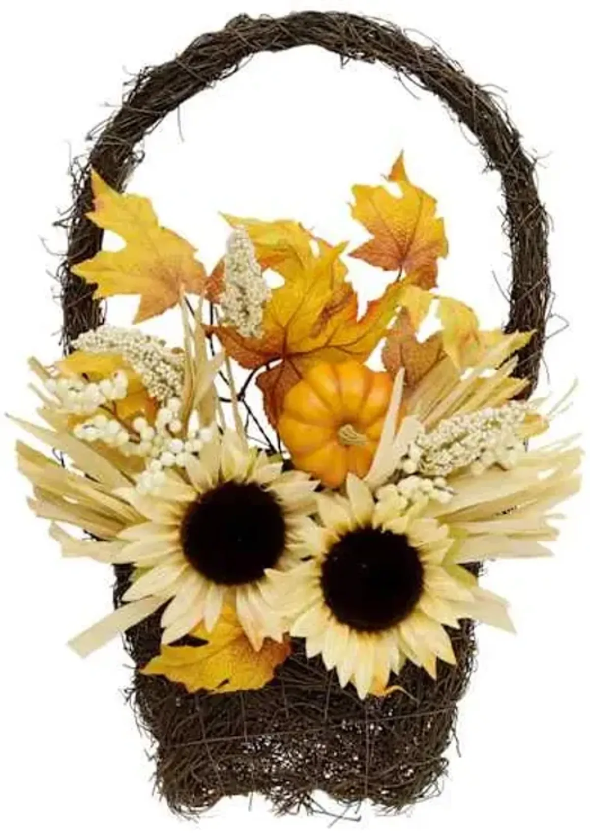 White Sunflower & Pumpkin Hanging Wall Basket, 20"