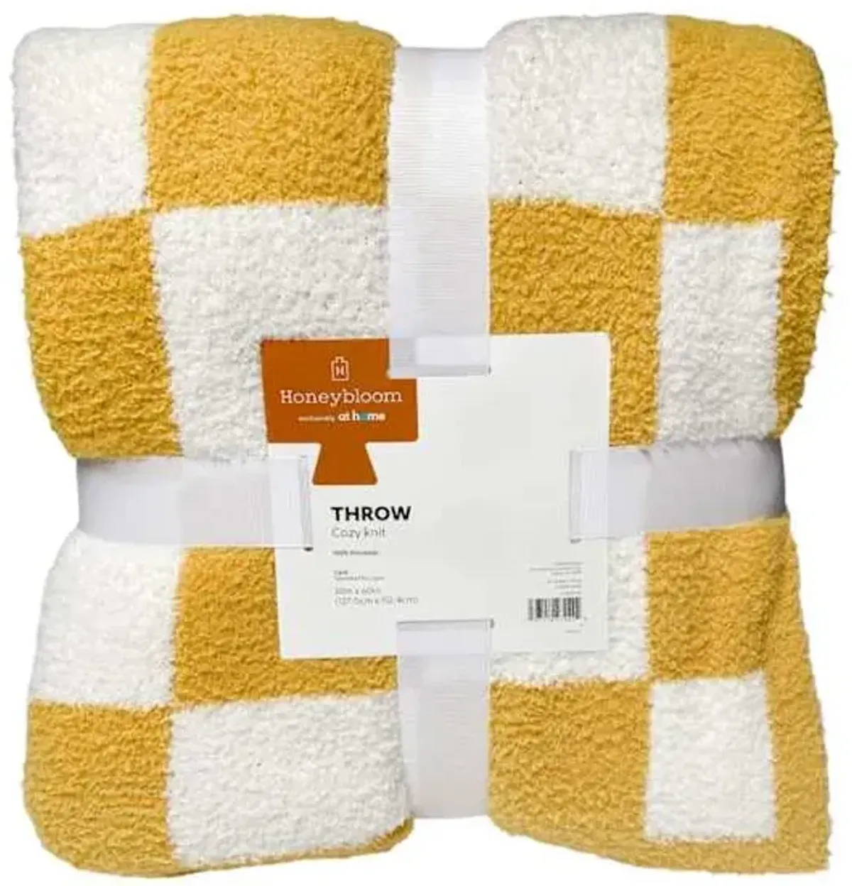 Yellow Checkered Cozy Knit Throw Blanket, 50x60