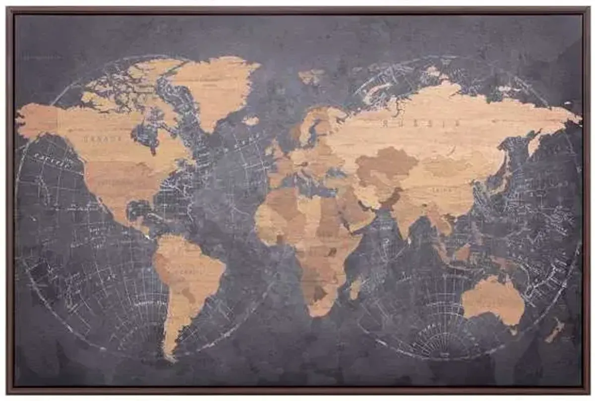 World Map Canvas Wall Art, 36x24