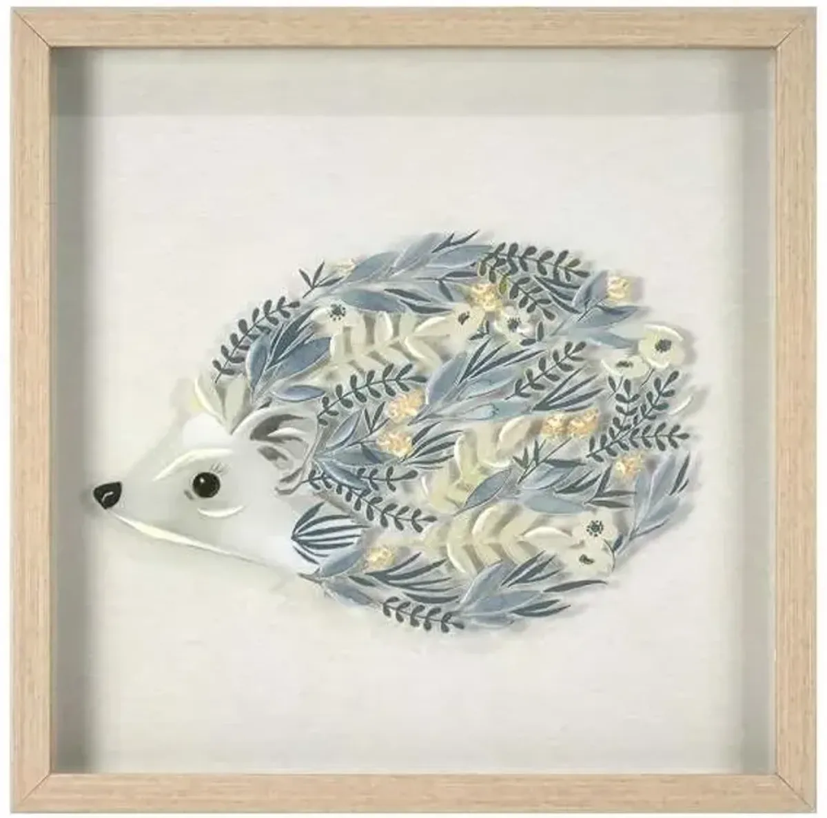 Glass Framed Hedgehog Print Wall Decor, 12"