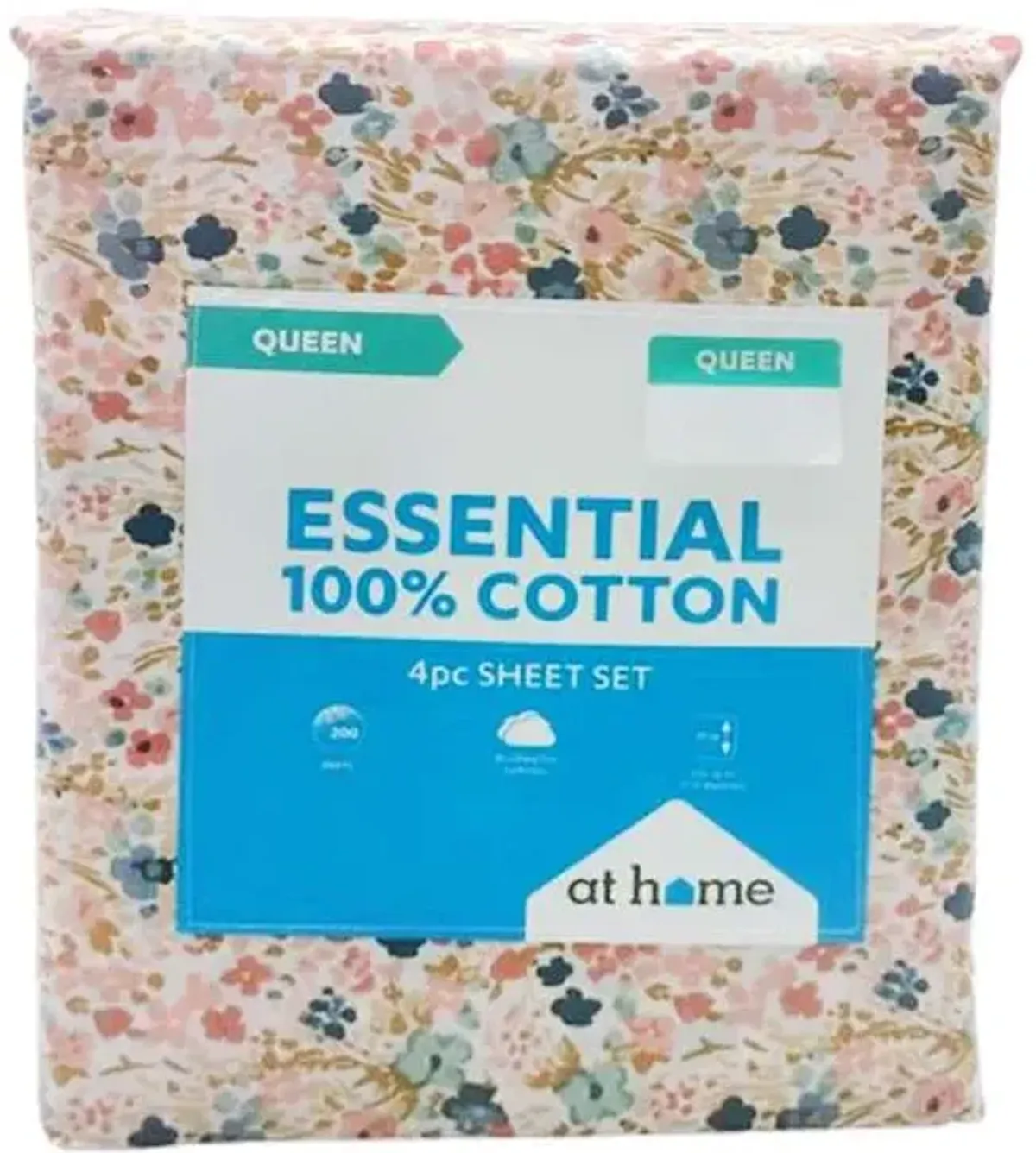 4-Piece Floral 200 Thread Count Brushed Cotton Sheet Set, Queen