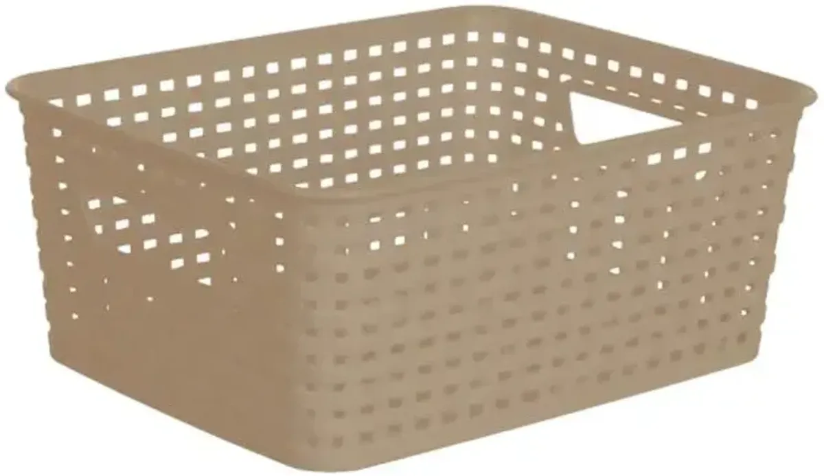 Dark Beige Rectangle Crossover Weave Storage Basket, Small