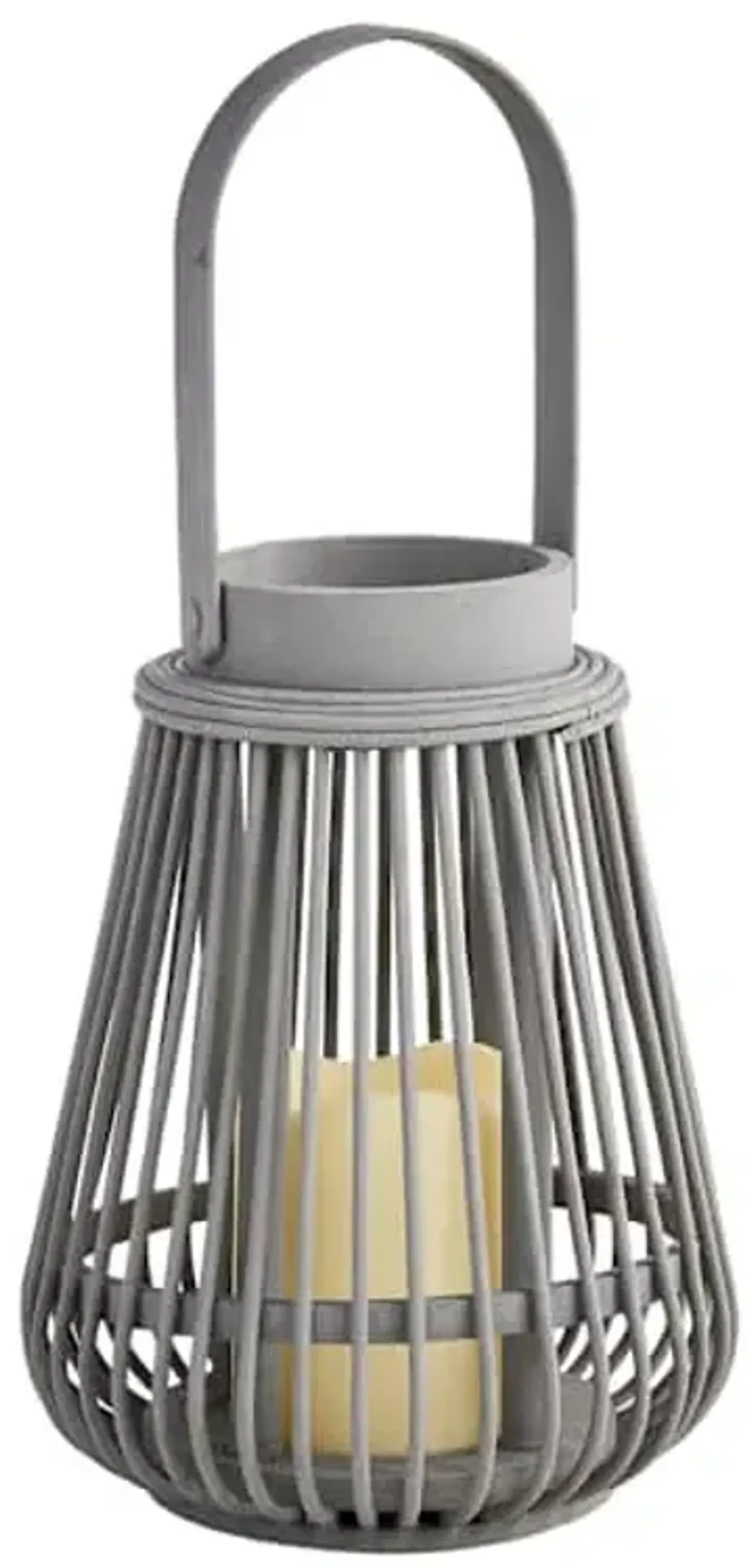 Grey LED Rattan Lantern, 7x9