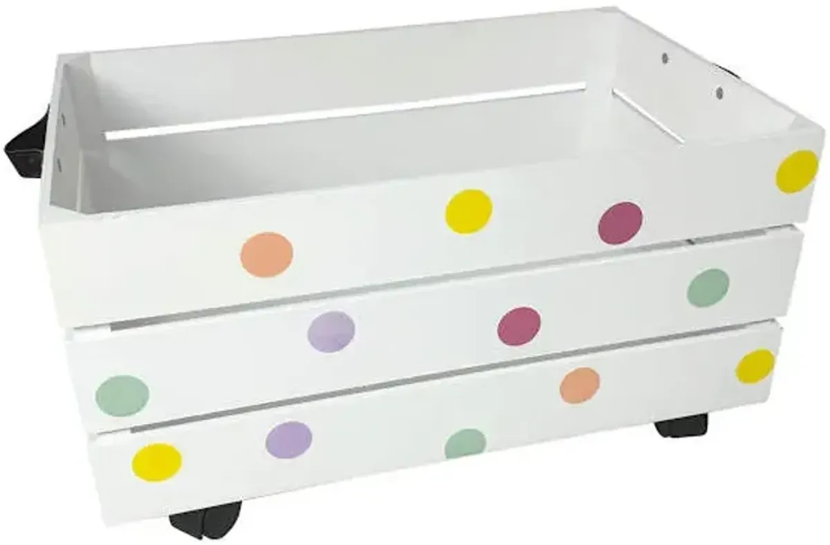Kids Rolling Polka Dot Bin, White