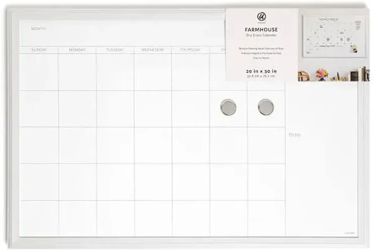 White Wooden Frame Magnetic Monthly Dry Erase Board with To Do Notes, 20x30