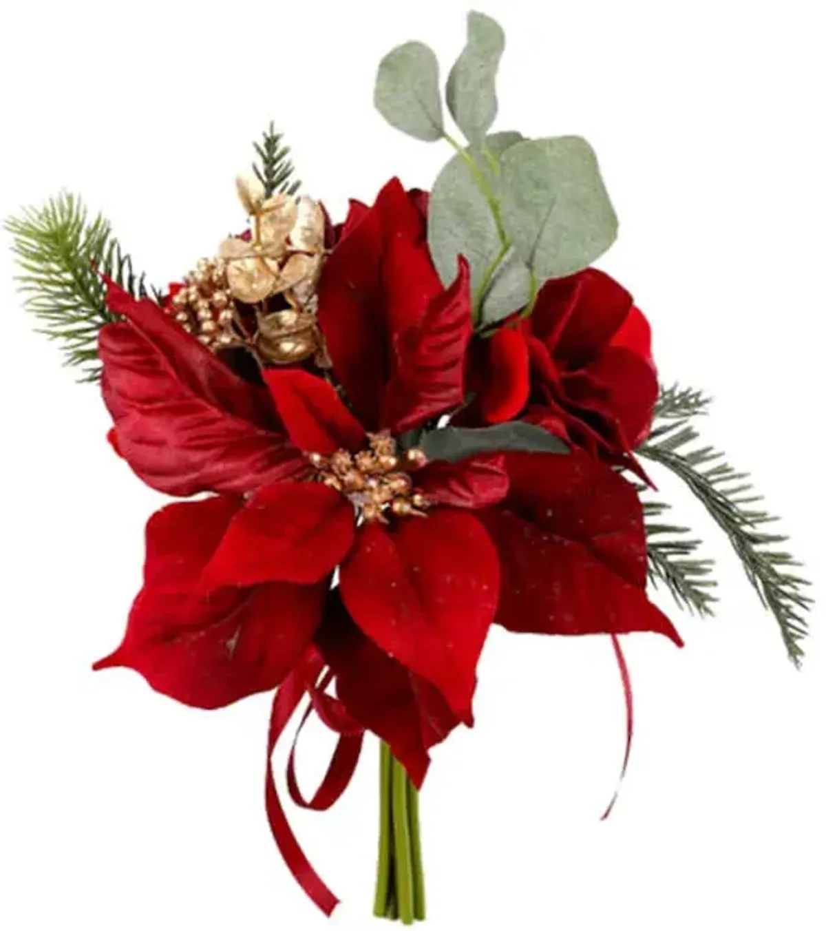 Red Poinsettia, Berry & Pine Bouquet, 15"