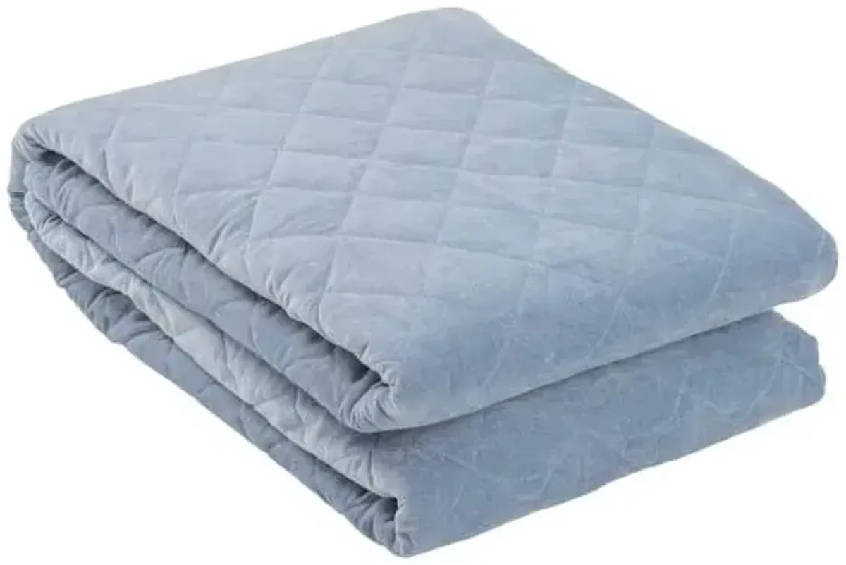 3-Piece Light Blue Cotton Velvet Quilt Set, Full/Queen