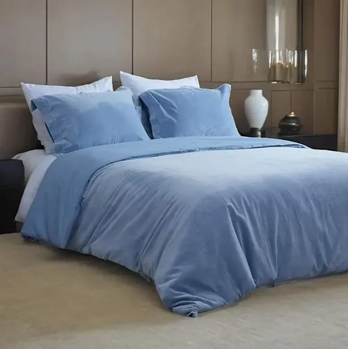 3-Piece Light Blue Cotton Velvet Comforter Set, Full/Queen