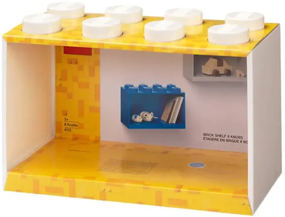 8-Knobs White Lego Brick Shelf, 13x6