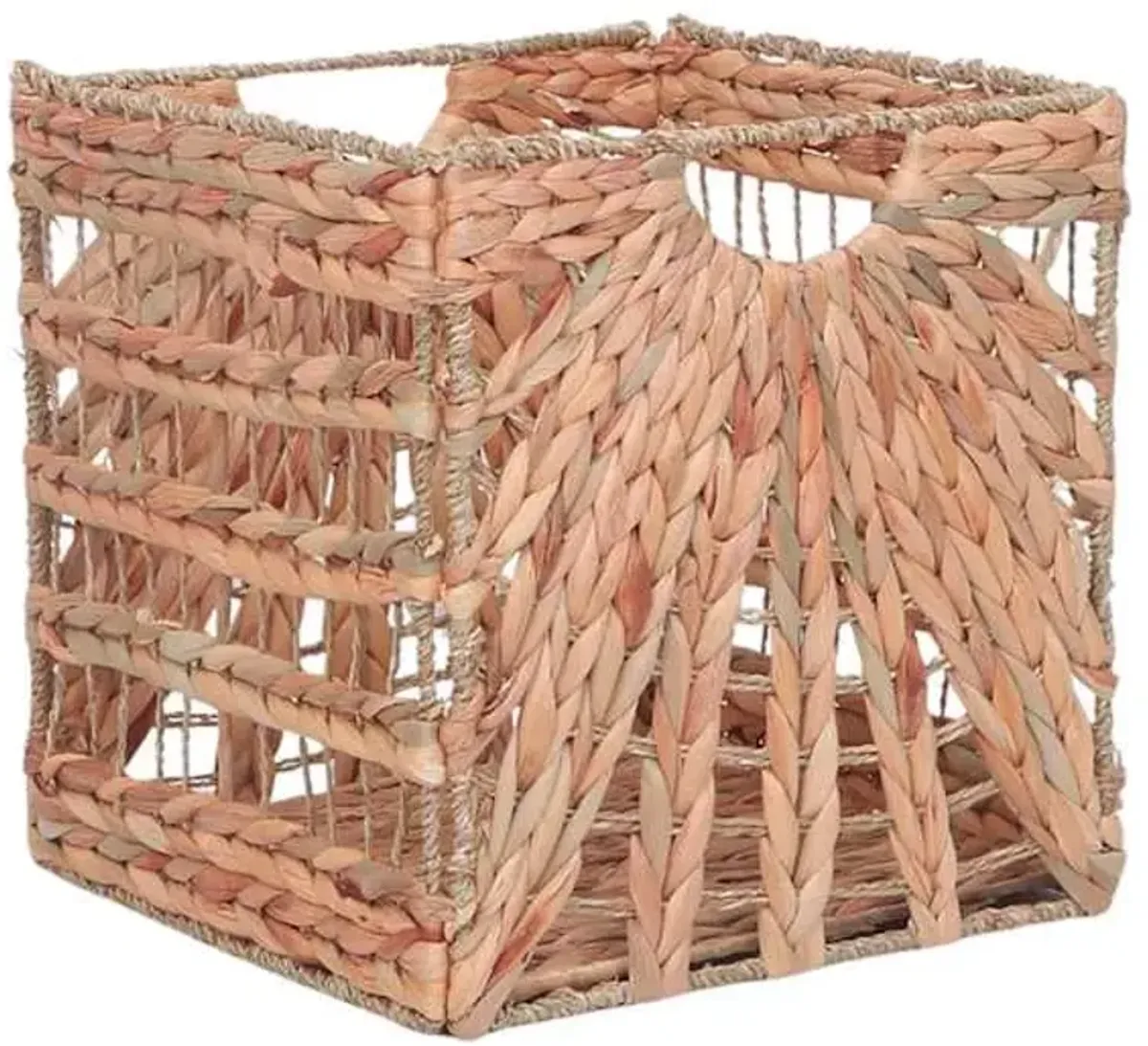 Folding Water Hyacinth & Seagrass Modular Storage Cube, 13"