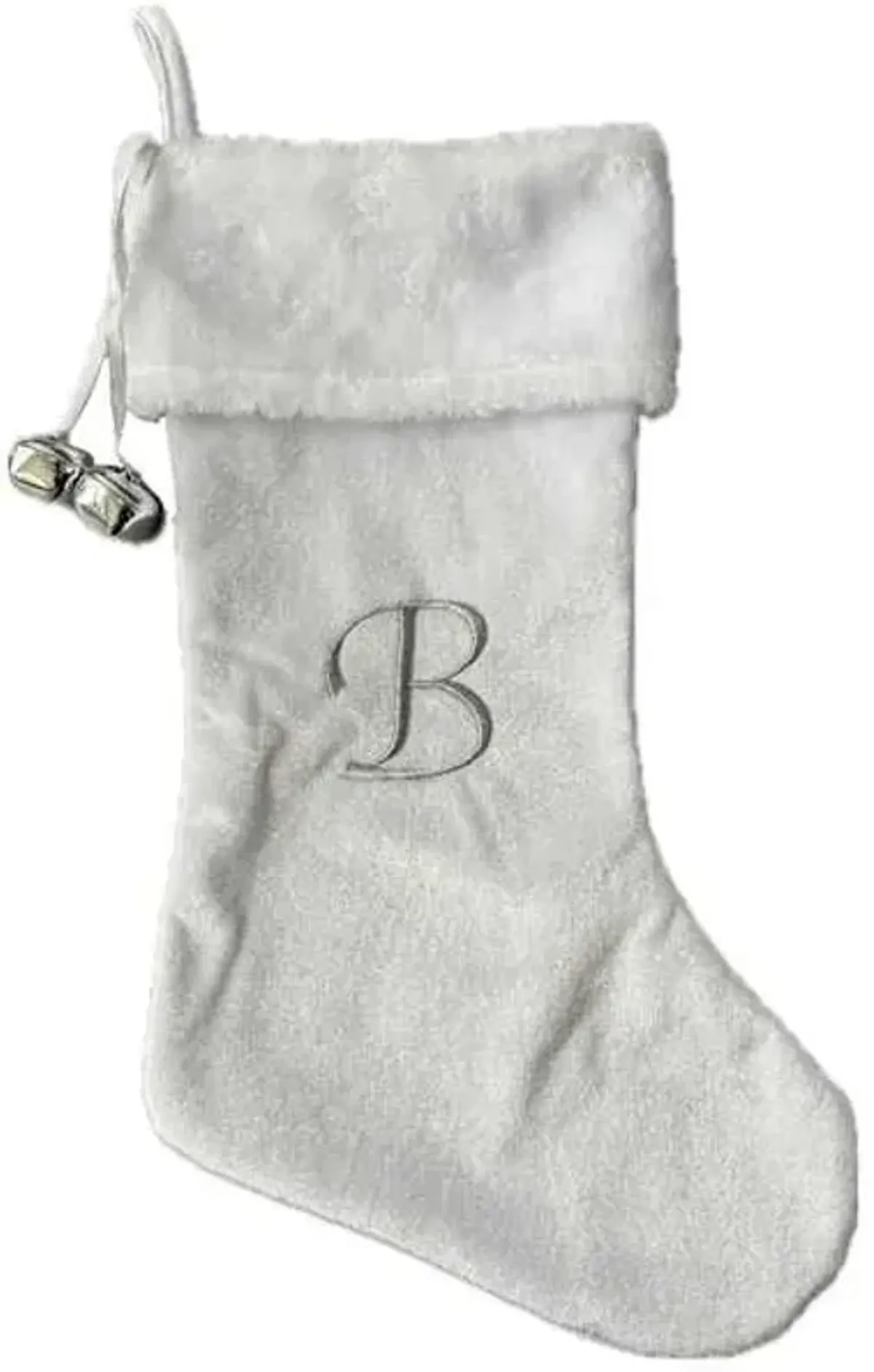 20" White Velvet Monogram Stocking, B