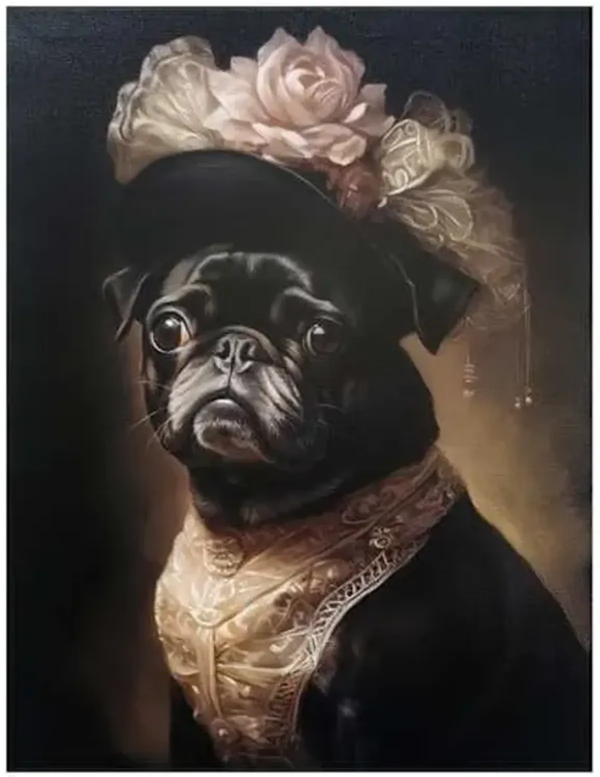 Victorian Pug Canvas Wall Art, 12x16