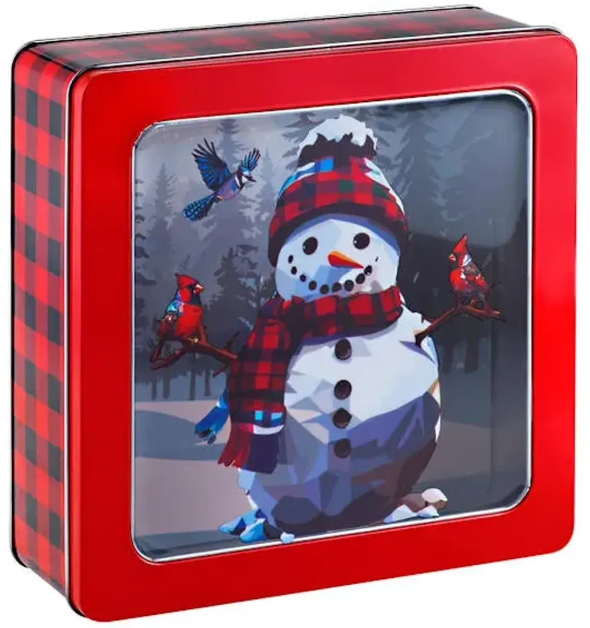 Snowman in Window Square Tin, Large