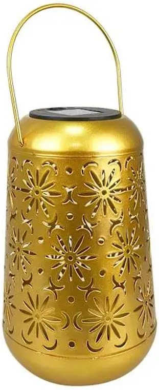 Gold Geometric Cutout Lantern, 7"