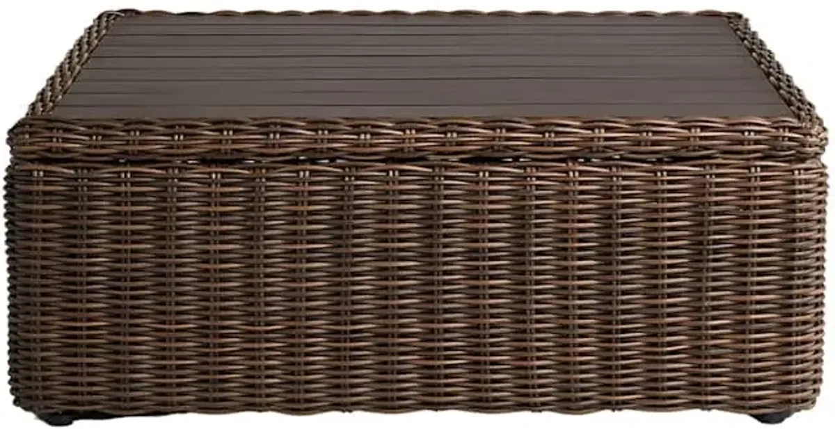 Brown Wicker with Bronze Metal Top Storage Patio Coffee Table