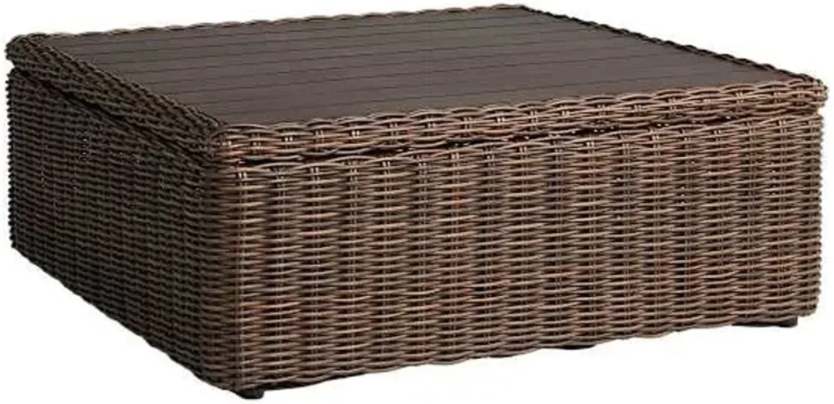 Brown Wicker with Bronze Metal Top Storage Patio Coffee Table