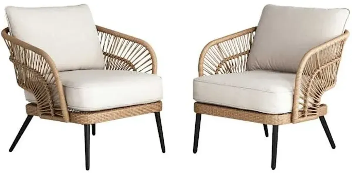 2-Piece Set Patio Armchairs Taupe Wicker with Sand Cushions