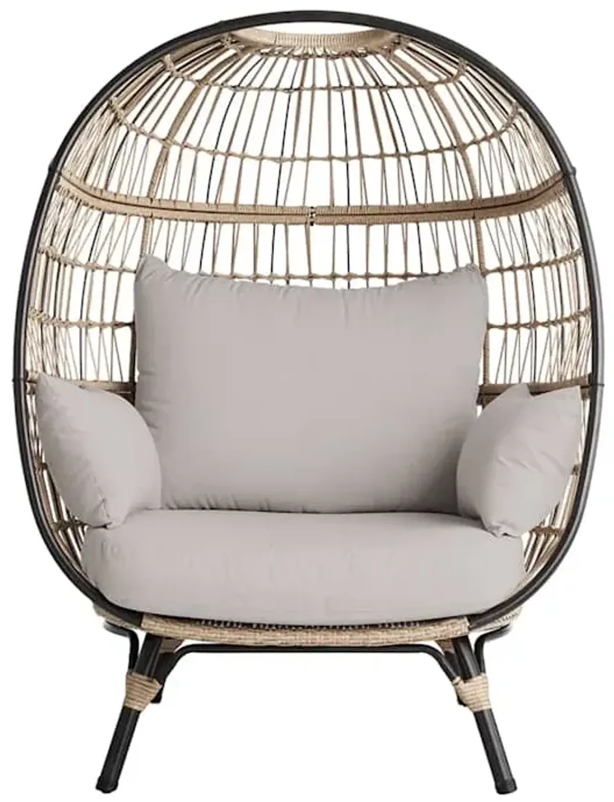 Taupe Wicker with Sand Cushions Oversized Patio Egg Chair