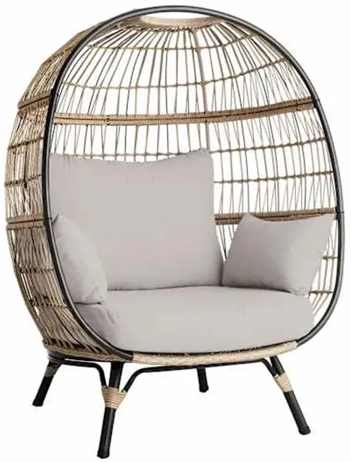 Taupe Wicker with Sand Cushions Oversized Patio Egg Chair