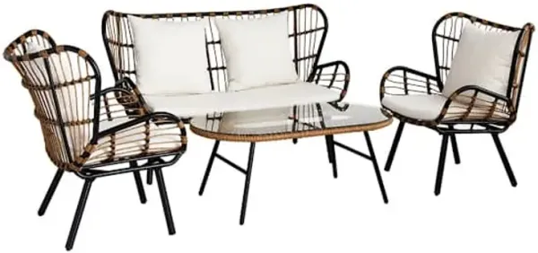 Found & Fable Mila 4-Piece Seating Set Black & Tan with Natural Canvas Cushions