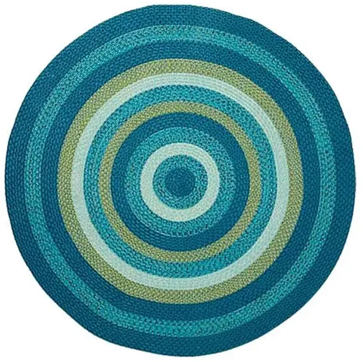 (E133) Blue & Green Braided Round Rug, 6'