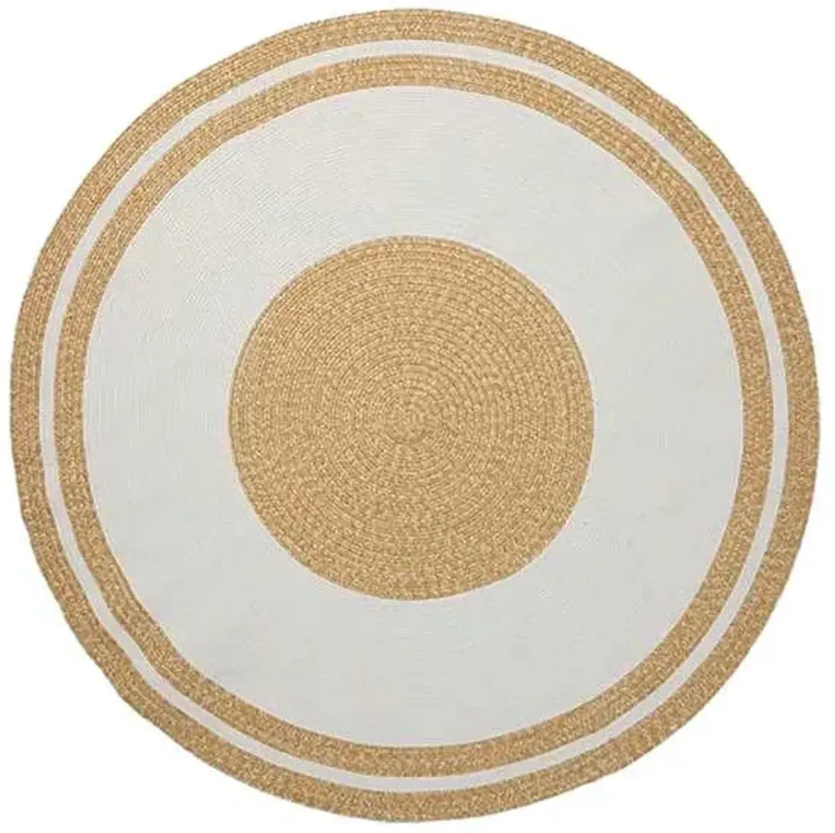 (E533) Tan & White Braided Round Area Rug, 6'