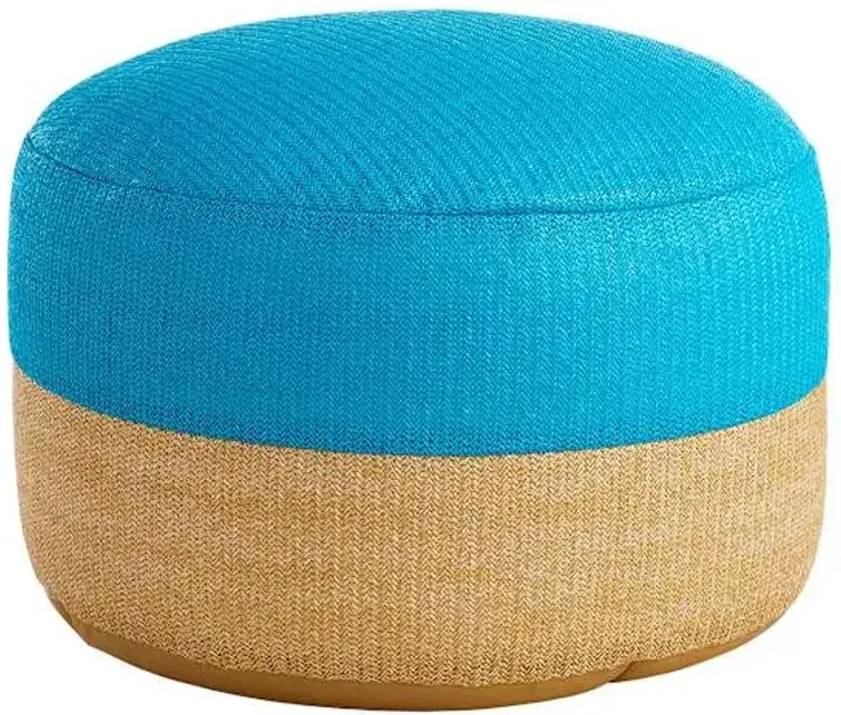 Turquoise & Tan Color Block Hermosa Outdoor Pouf, 23"