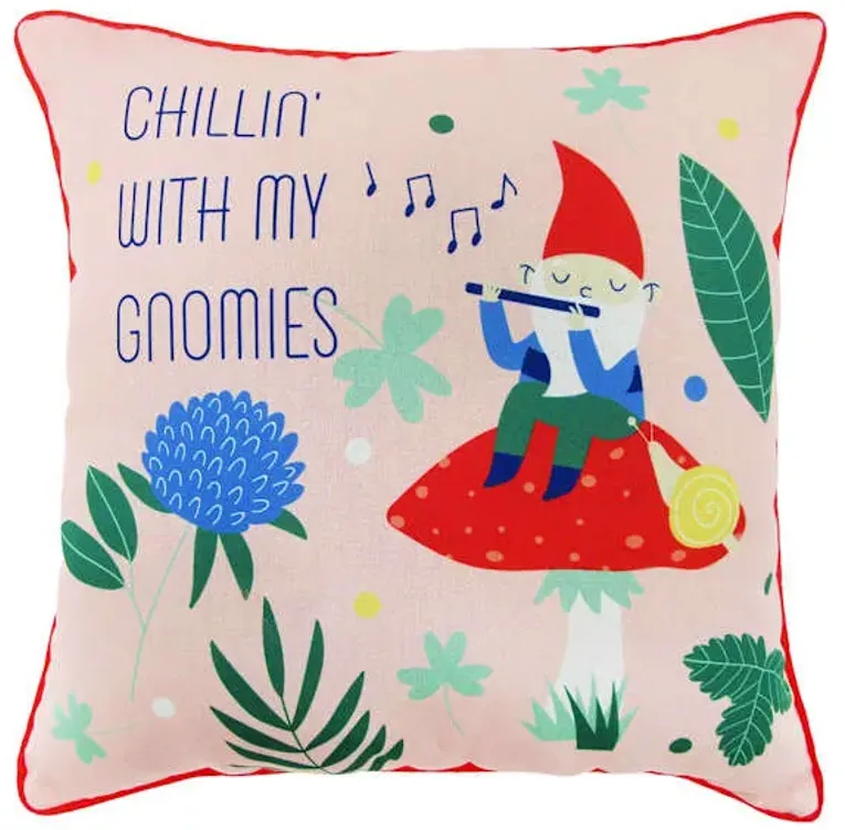 Sunny Club Chillin with Gnomies Outdoor Throw Pillow, 16"