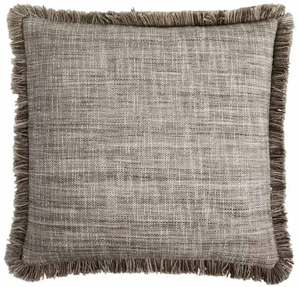Light Grey Solid Woven with Fringe Outdoor Throw Pillow, 18"