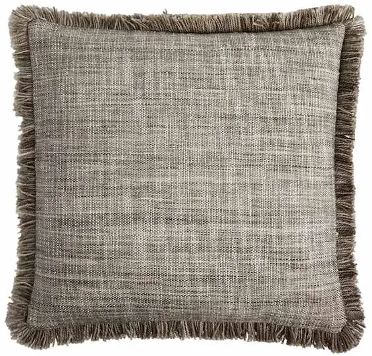 Light Grey Solid Woven with Fringe Outdoor Throw Pillow, 18"