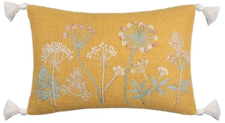 Honeybloom Flower Garden Woven with Tassels Lumbar Outdoor Throw Pillow, 14x20