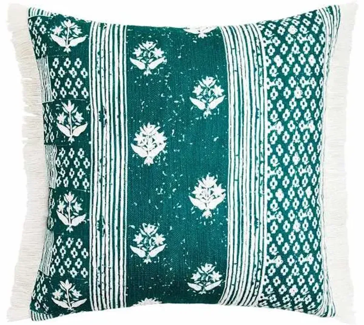 Dark Green Flowers Woven Outdoor Throw Pillow, 18"