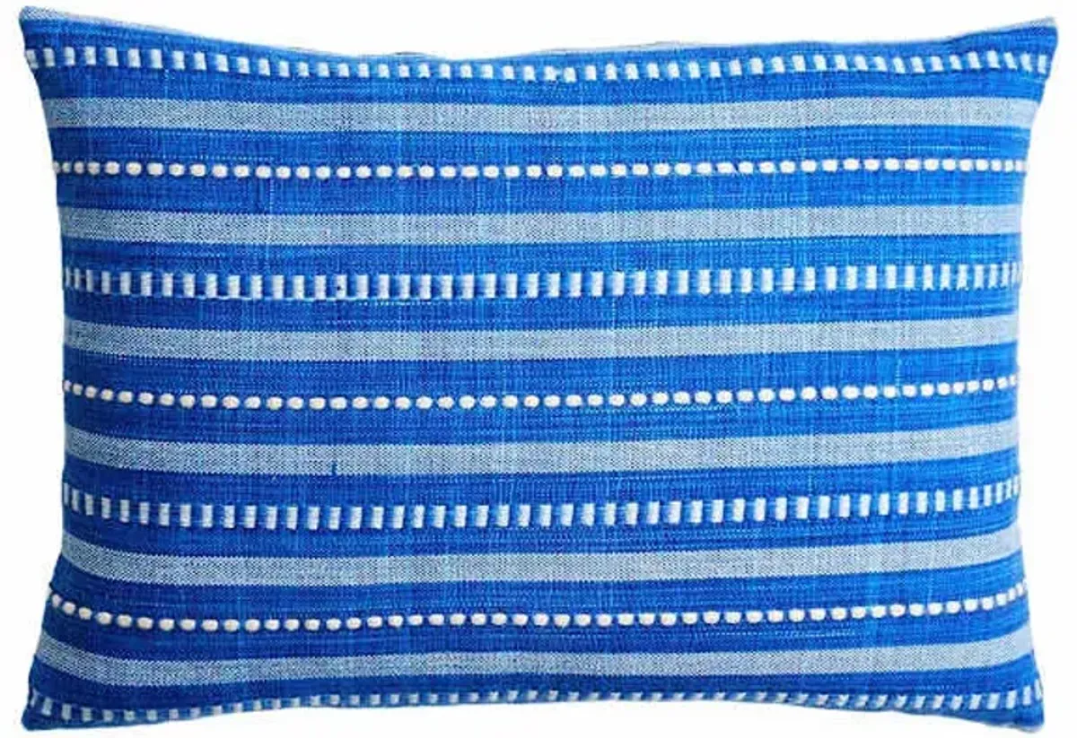 Dark Blue Stripe Woven Lumbar Outdoor Throw Pillow, 14x20