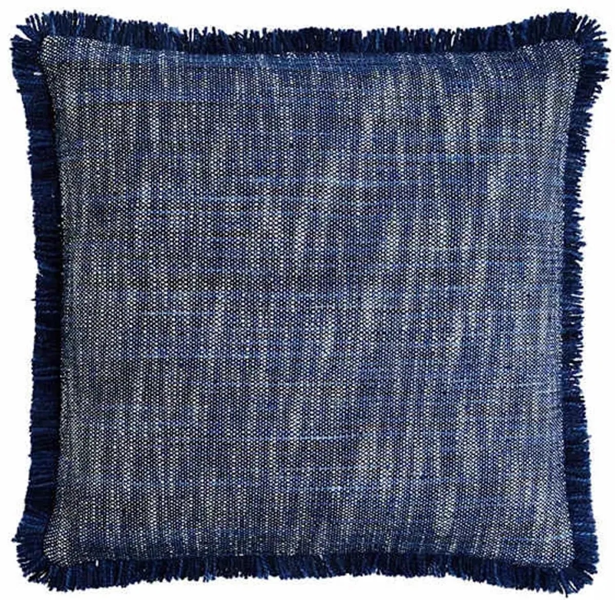 Honeybloom Dark Blue Solid Woven with Fringe Outdoor Throw Pillow, 18"