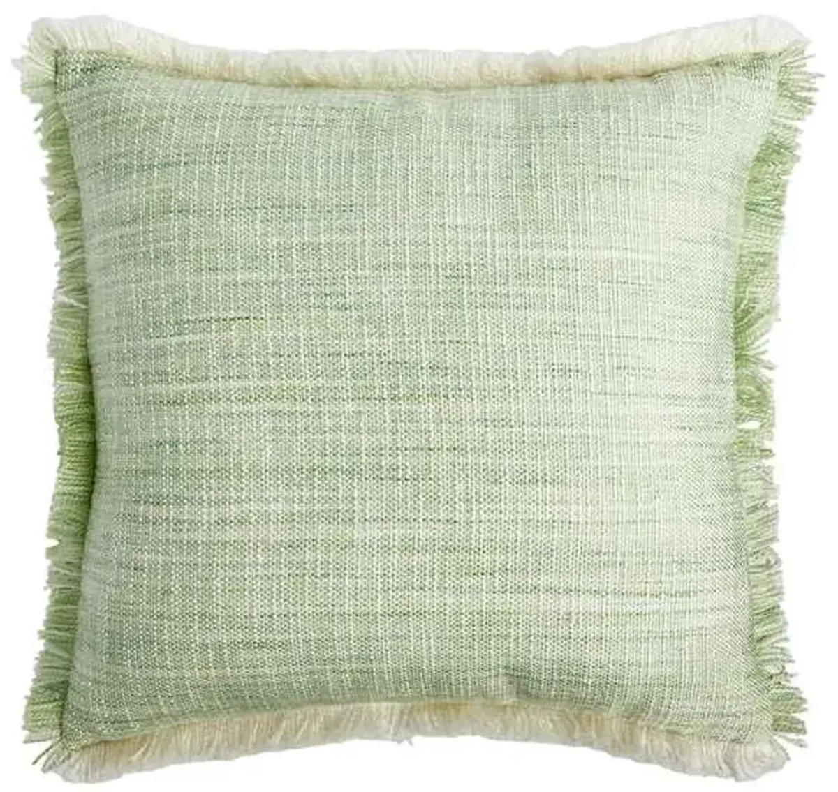 Light Green Solid Woven with Fringe Outdoor Throw Pillow, 18"