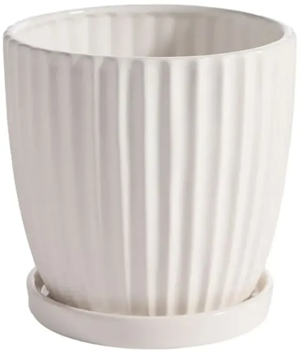 Indoor Bridget White Ceramic Planter with Saucer, 6"