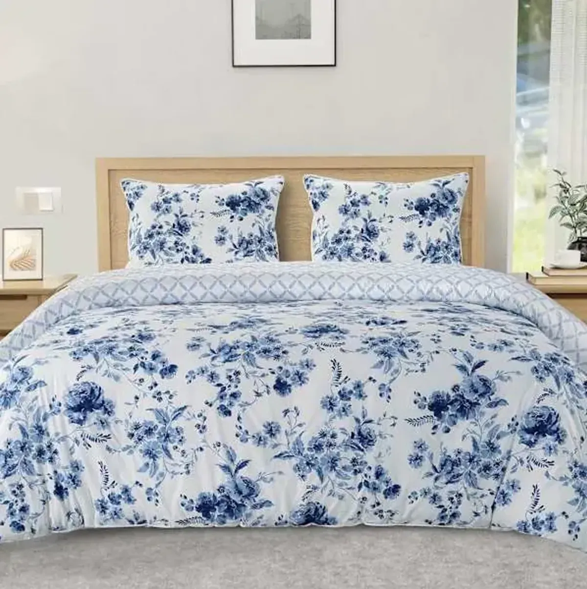 3-Piece Floral Printed Cotton Percale Comforter Set, King