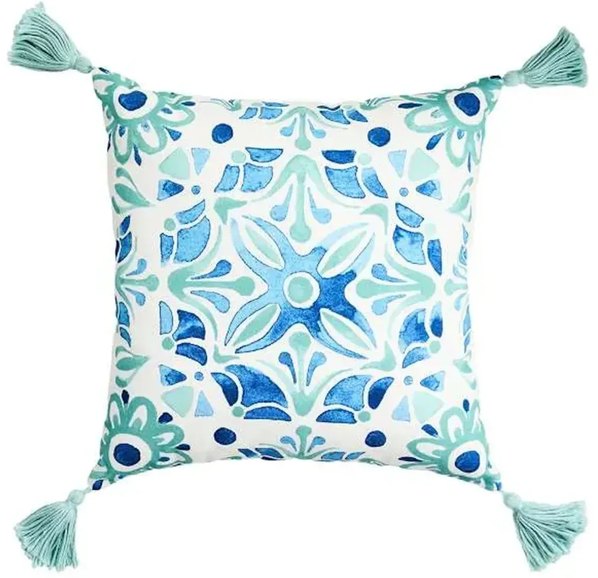 Novo Tile with Tassels Outdoor Throw Pillow, 18"