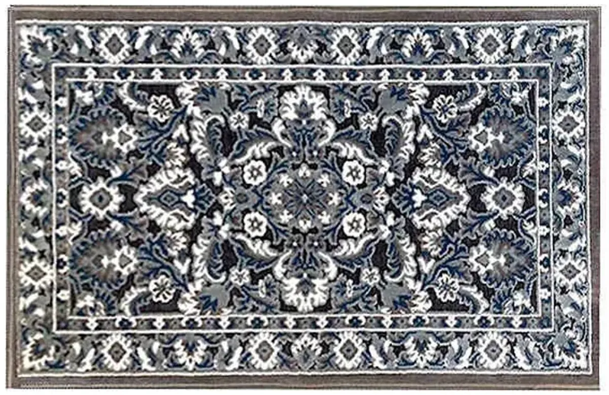 Arrington Taupe & Blue Traditional Border Washable Accent Rug, 26x45