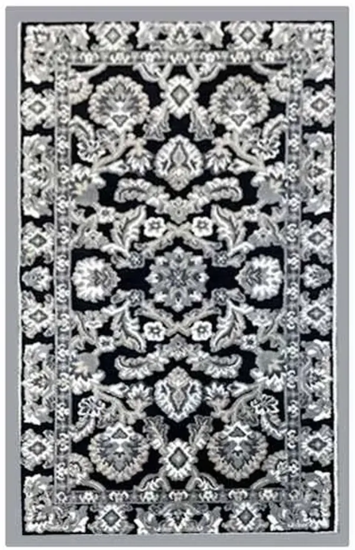 Arrington Black & Grey Traditional Border Washable Accent Rug, 36x59