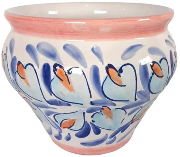 Hand Painted Spanish Orange Swirl Outdoor Planter, Medium