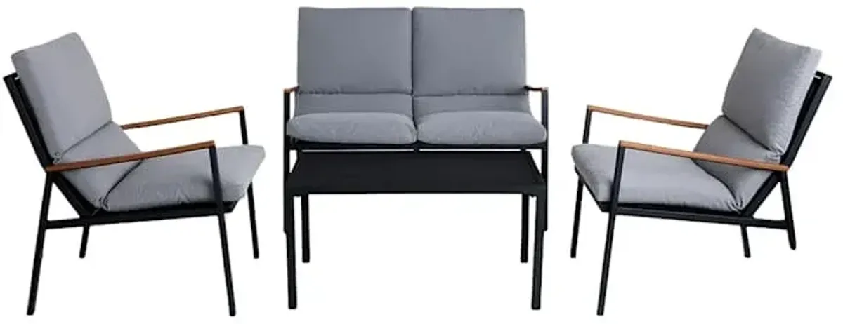 Porter 4-Piece Graphite Metal with Stone Cushions Seating Patio Set